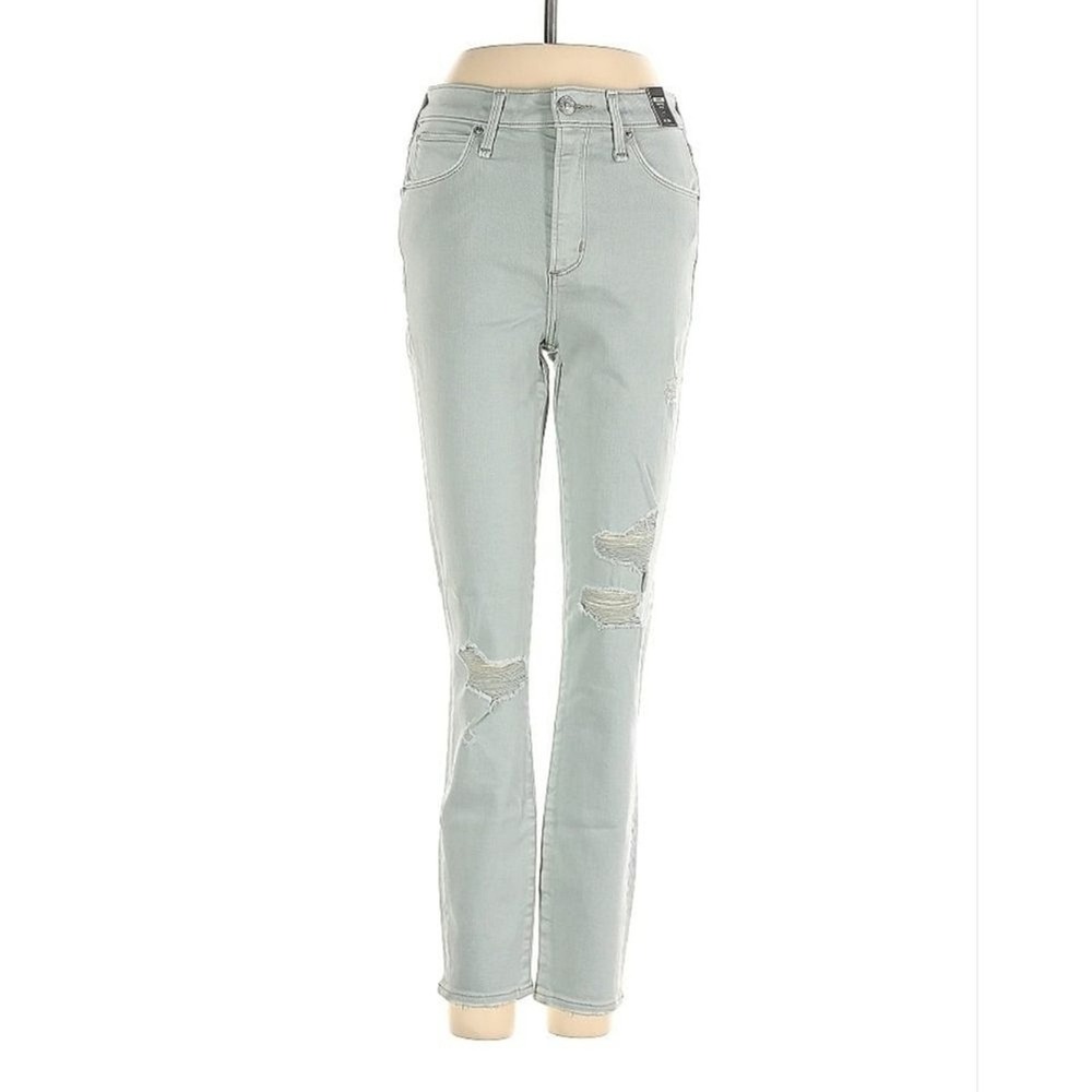 NEW Abercrombie & Fitch Simone HR Ankle Jeans Women 24 00R Green Distressed
